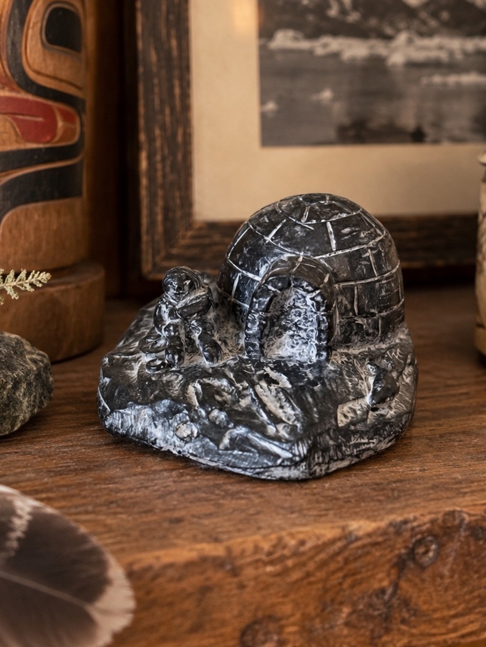Vintage A Wolf Originals Canada Sculpture Igloo Sled Inuit Eskimo First Nations